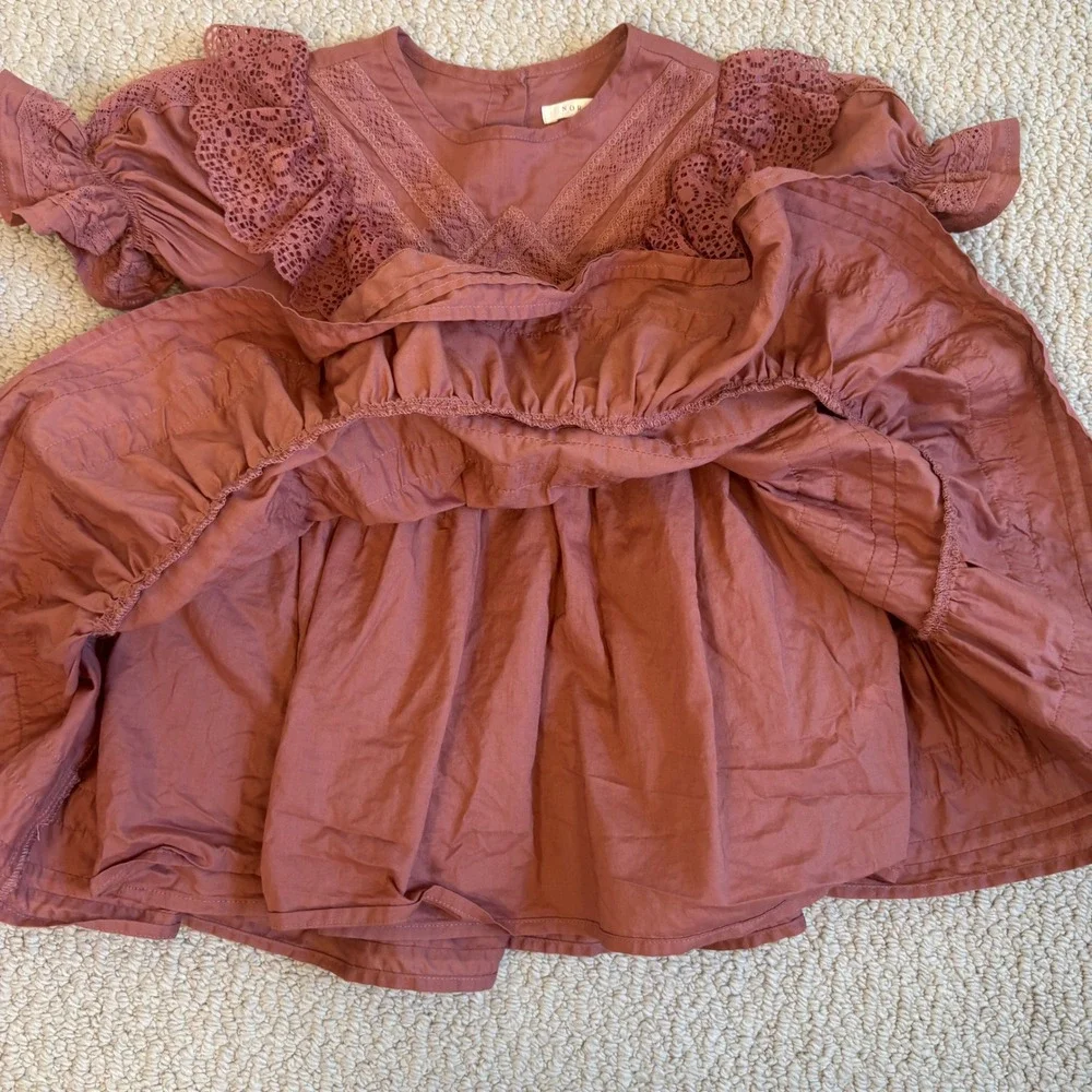 Noralee Genevieve Dress in Poppy Pink Lace Size 2 | Tiered Cotton Kids Girly